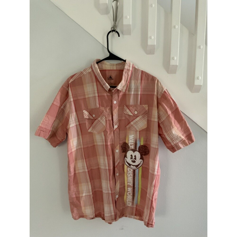 Disney Parks Mickey Mouse Plaid Button Up Men's Women’s Shirt  Size Large
